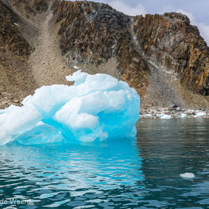 2017-01-01 - Mooi contrast, het blauwe ijs en de geel-bruine rots<br/>Chinstrap Camp - Elephant Island - Antarctica<br/>Canon EOS 5D Mark III - 35 mm - f/8.0, 1/640 sec, ISO 200