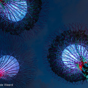 2018-11-18 - Als het donkder wordt eten we wat onder de kunstbomen<br/>Gardens by the Bay - Supertrees - Singapore - Singapore<br/>Canon EOS 5D Mark III - 17 mm - f/4.0, 1/8 sec, ISO 1600