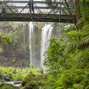 2018-11-24 - Carin op de brug voor de waterval<br/>Whangarei Falls - Whangarei - Nieuw-Zeeland<br/>Canon EOS 5D Mark III - 70 mm - f/11.0, 1/13 sec, ISO 100