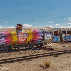 2019-09-15 - Vele verroeste treinstellen zijn met grafitti versierd<br/>Cementerio de trenes - Uyuni (Thola Pampa) - Bolivia<br/>Canon EOS 5D Mark III - 63 mm - f/11.0, 1/80 sec, ISO 200