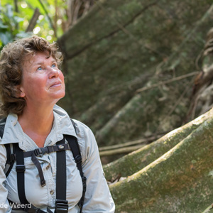 2019-09-19 - Carin in de jungle, zittend op een enorme boomwortel<br/>NP Madidi - Apolo - Bolivia<br/>Canon EOS 7D Mark II - 100 mm - f/4.5, 0.05 sec, ISO 800