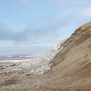 2022-07-18 - Restanten ijs en de ijsbeer-wacht op de heuvel<br/>Torellneset - Spitsbergen<br/>Canon EOS R5 - 100 mm - f/8.0, 1/1250 sec, ISO 400